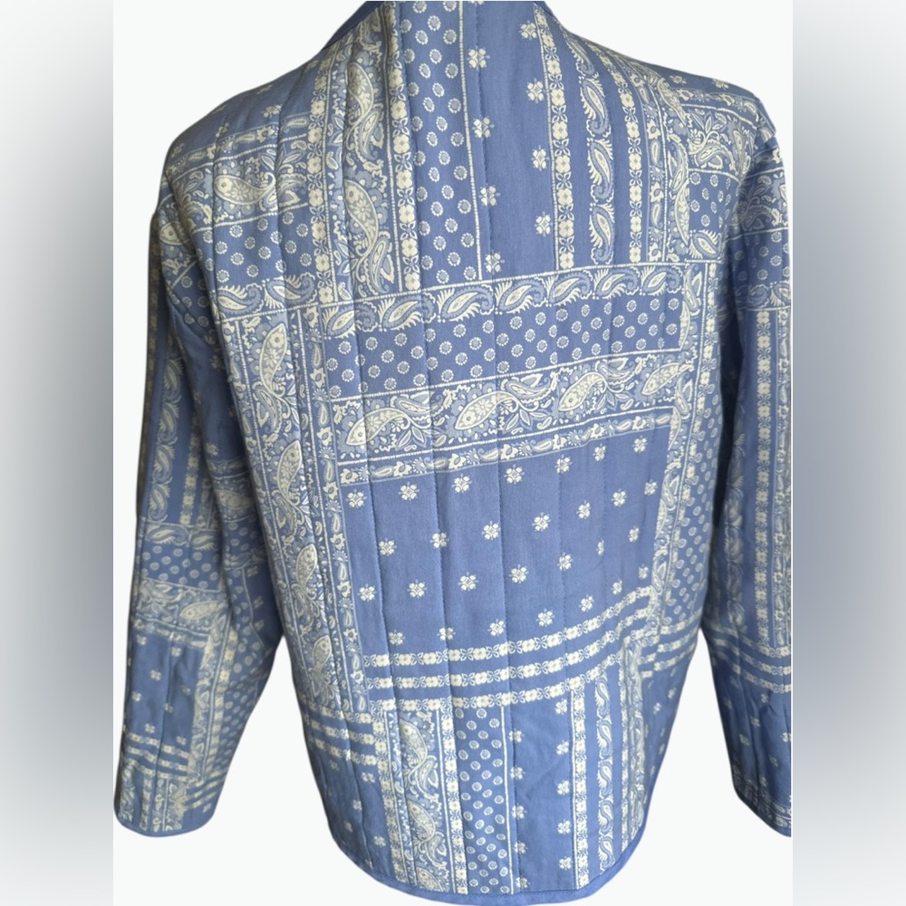 Como Vintage Quilted Button-Up Jacket – Blue & White – Women’s Size Medium - Picture 4 of 7